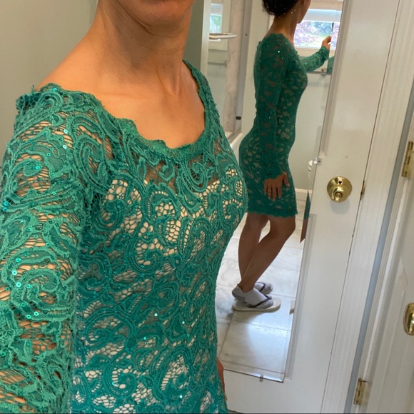 (Brand) Green Lace fitted Dress - Picture 7 of 14